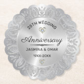 25. Hochzeitstag Silbermandala Untersetzer (Vorderseite)