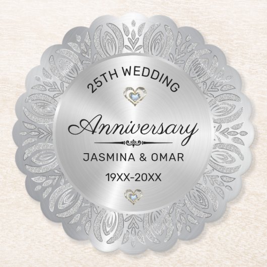 25. Hochzeitstag Silbermandala Untersetzer (Vorderseite)