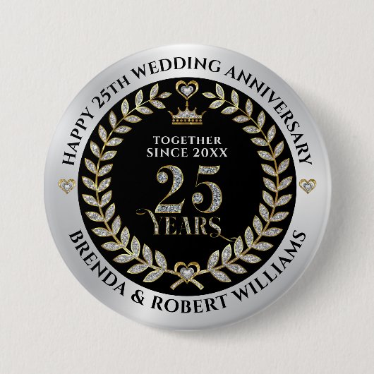 25. Hochzeitstag - Silbermedaille und Glitzer Button (Vorderseite)