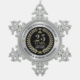 25. Hochzeitstag - Silbermedaille und Glitzer Schneeflocken Zinn-Ornament