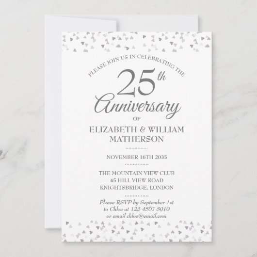 25. Hochzeitstag Silberne Liebe Herz Einladung (Vorderseite)