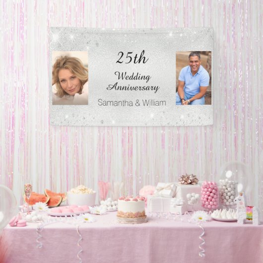 25. Hochzeitstag Silberner Foto Glitzer Banner (Party)