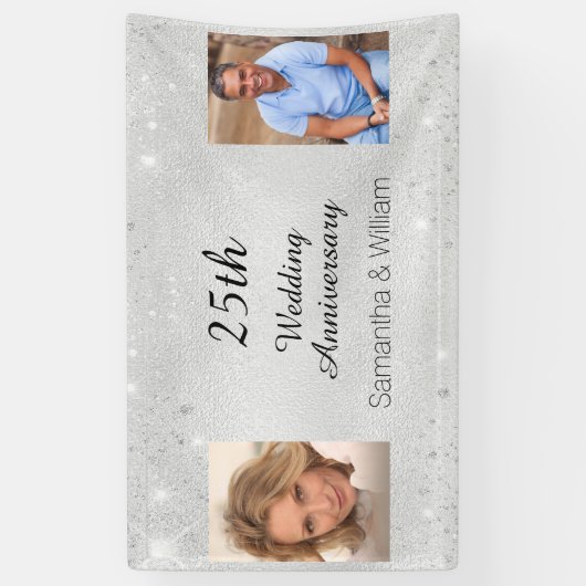 25. Hochzeitstag Silberner Foto Glitzer Banner (Vertikal)