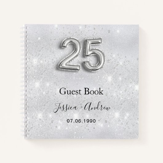 25. Hochzeitstag Silberner Glitzer Gästebuch Notizblock (Vorderseite)