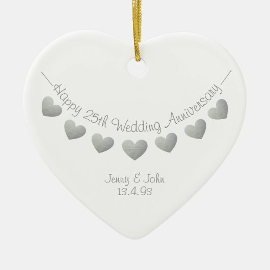 25. Hochzeitstag Silberner Herzverzierung Keramik Ornament (Vorne)
