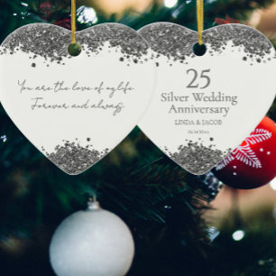 25. Hochzeitstag Silbernes Faux Glitter Keramik Ornament