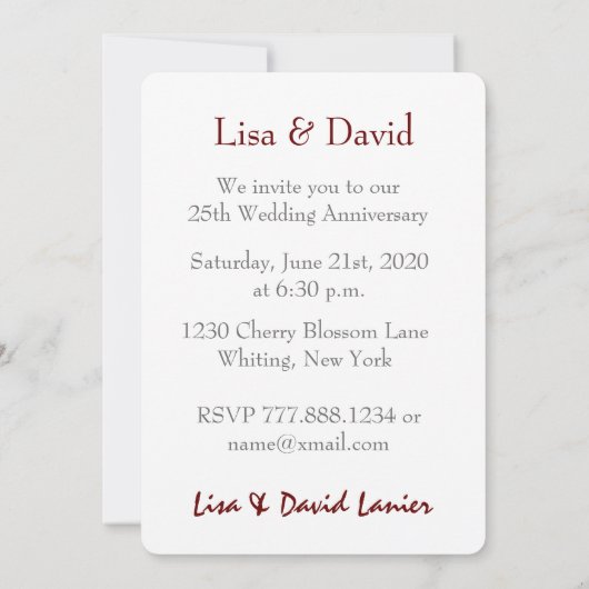 25. Hochzeitstag Silberverschmutzte Blätter B09A Einladung (Rückseite)