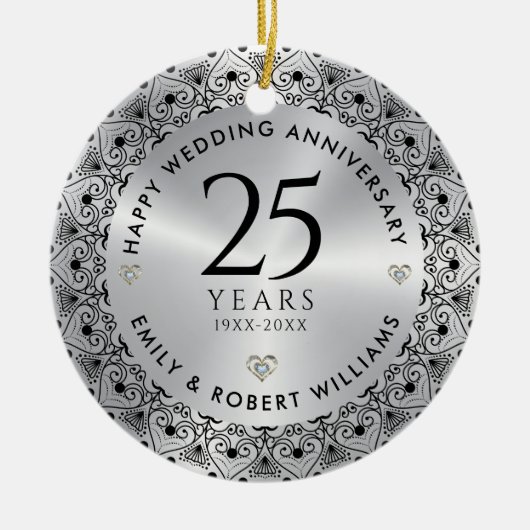 25. Hochzeitstag Silver Black Frame Keramik Ornament (Vorne)