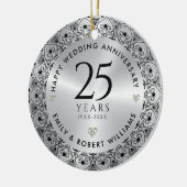 25. Hochzeitstag Silver Black Frame Keramik Ornament (Links)
