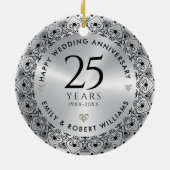 25. Hochzeitstag Silver Black Frame Keramik Ornament (Hinten)