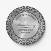 25. Hochzeitstag Silver & Black Mandala Pappteller (Vorderseite)