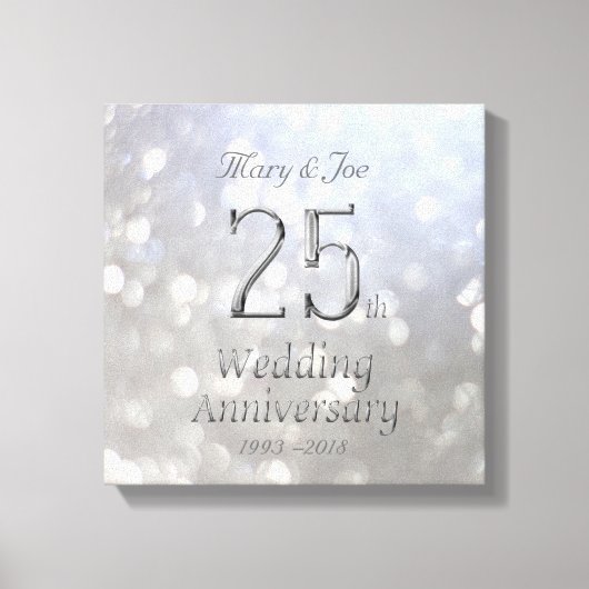 25. Hochzeitstag Silver Bokeh Typografie Leinwanddruck (Vorderseite)