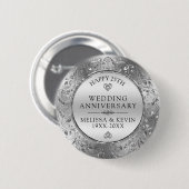 25. Hochzeitstag Silver Floral Frame Button (Vorne & Hinten)
