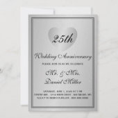 25. Hochzeitstag Silver Glam Herz Einladung (Vorderseite)