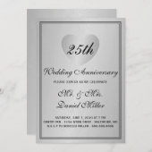 25. Hochzeitstag Silver Glam Herz Einladung (Vorne/Hinten)