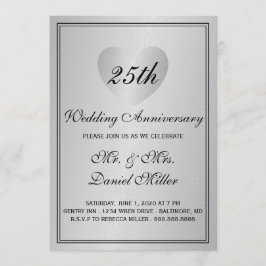 25. Hochzeitstag Silver Glam Herz Einladung