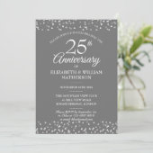 25. Hochzeitstag Silver Hearts Confetti Einladung (Stehend Vorderseite)