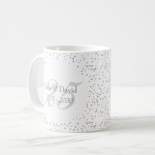 25. Hochzeitstag Silver Stardust Confetti Kaffeetasse (Vorderseite Links)