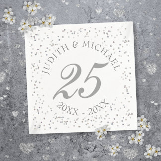 25. Hochzeitstag Silver Stardust Confetti Serviette