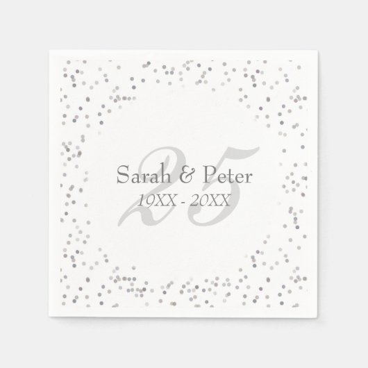 25. Hochzeitstag Silver Stardust Confetti Serviette (Vorderseite)