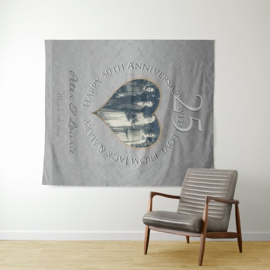 25. Hochzeitstag Silverstone Foto Herz Wandteppich (Beispiel (Horizontal))