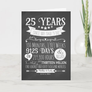 25. Hochzeitstag, Tafel, 25 Jahre die Dankeskarte