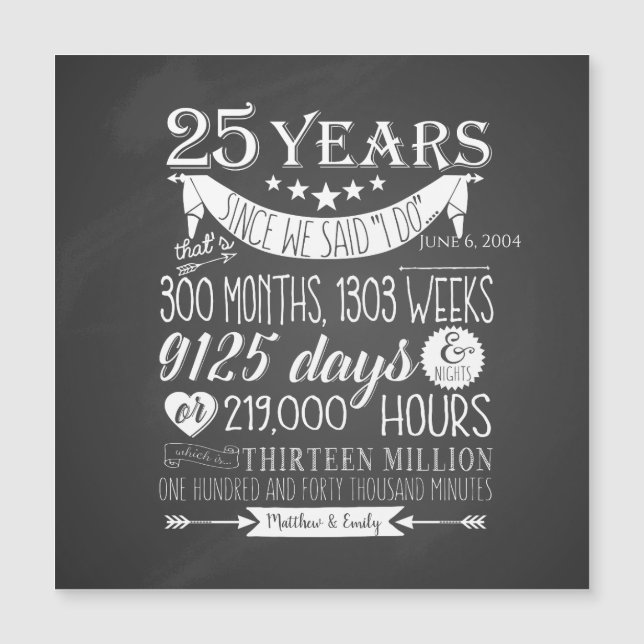 25. Hochzeitstag, Tafel, 25 Jahre Magnetkarte (Vorderseite)