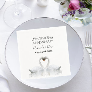 25. Hochzeitstag weißes Schwanenpaar Serviette