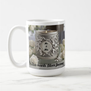 25. Hochzeitstag, zwei Herzen, Silber Kaffeetasse