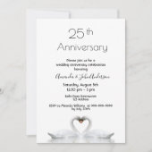 25. Hochzeitstag zwei Schwäne in Liebe weiß Einladung (Vorderseite)