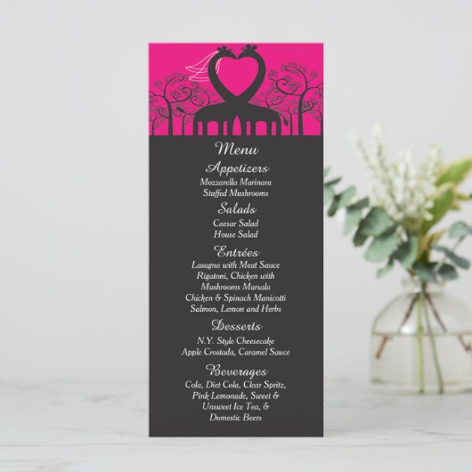 25 Hot Pink Whimsical Giraffe Empfang Menu Cards Menükarte (Stehend Vorderseite)