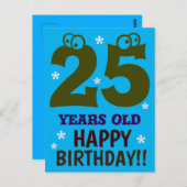 25 JAHRE ALTER GLÜCKLICHER GEBURTSTAGSPUNKT POSTKARTE (Vorne/Hinten)