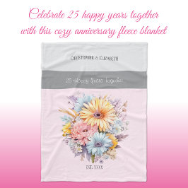 25 Jahre Blume zum Silberjubiläum rosa Fleecedecke