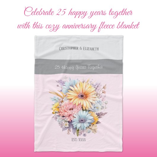 25 Jahre Blume zum Silberjubiläum rosa Fleecedecke