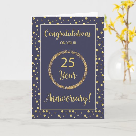 25 Jahre Business Jubiläum Navy & Gold Karte (Gelbe Blume)