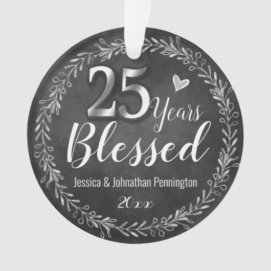 25 Jahre gesegnetes Hochzeitstil Ornament (Vorderseite)