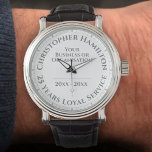 25 Jahre Loyal Service Award Watch Armbanduhr<br><div class="desc">Eine Uhr zum Gedenken an ein Ruhestand oder einen langfristigen Dienst. Personalisieren Sie die Angabe von Name,  Firma oder Organisation und Datum. Einzigartiges Medaillon einer besonderen Errungenschaft. Ruhestand oder Armbanduhr für den Langzeitdienst. Weiße Uhr.</div>