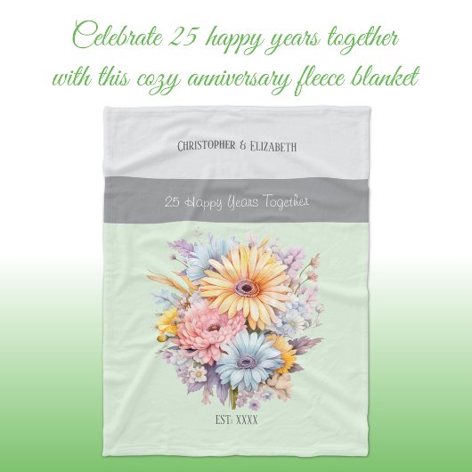 25 Jahre Silberjährig Blume grün Fleecedecke