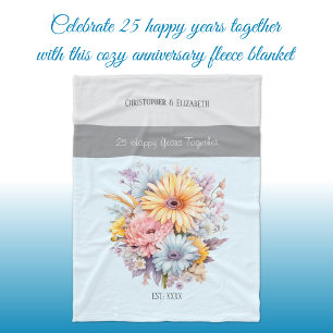 25 Jahre Silberjubiläum Blume blau Fleecedecke