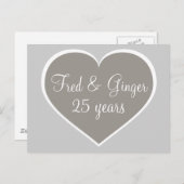25 Jahre Silberner und weißer Silberherz Postkarte (Vorne/Hinten)