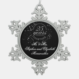 25 Jahre zusammen Silver Wedding Anniversary Black Schneeflocken Zinn-Ornament