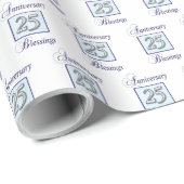 25. Jahrestag in Blau und Silber Geschenkpapier (Rolleneckpunkt)