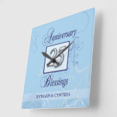 25. Jahrestag in Blau und Silber Quadratische Wanduhr (Winkel)