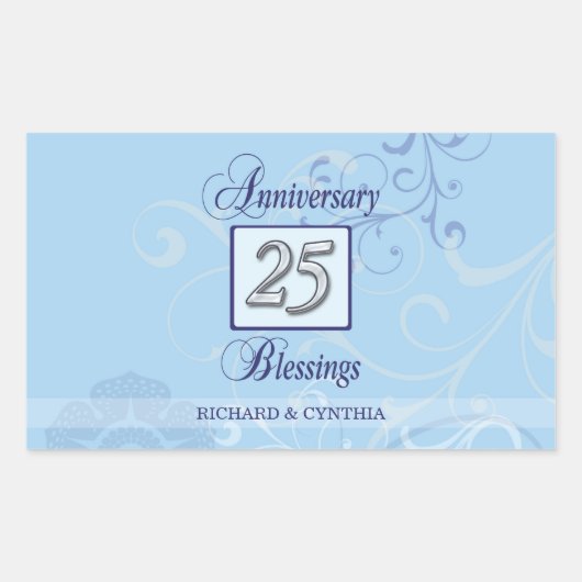 25. Jahrestag in Blau und Silber Rechteckiger Aufkleber (Vorderseite)