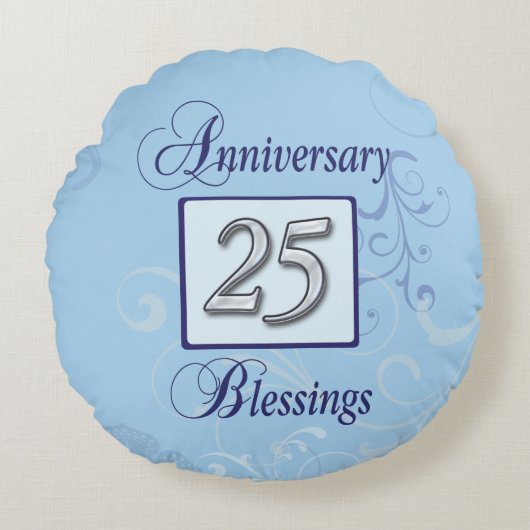25. Jahrestag in Blau und Silber Rundes Kissen (Vorderseite)