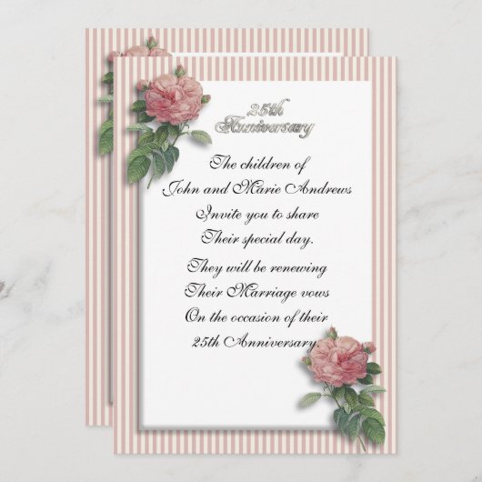 25. Jahrestag Vintager Rose Einladung (Vorne/Hinten)