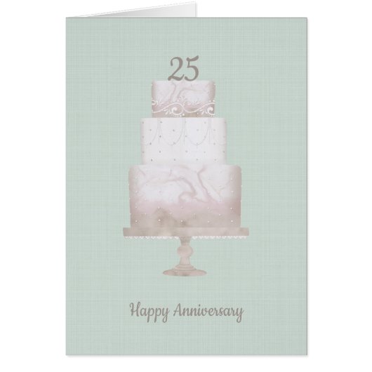 25-jährig Custom Cake Green Linen Card (Vorne)