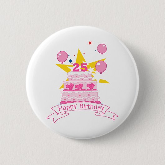 25-jähriger Geburtstagskuchen Button (Vorderseite)