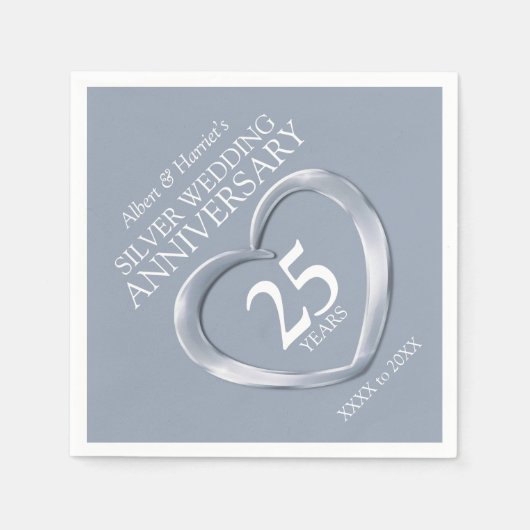 25-jähriger Silberherz-individuelle Name Serviette (Vorderseite)