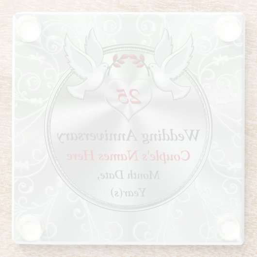 25-jähriges Hochzeitstipendium Personalisiert Glasuntersetzer (Rückseite)